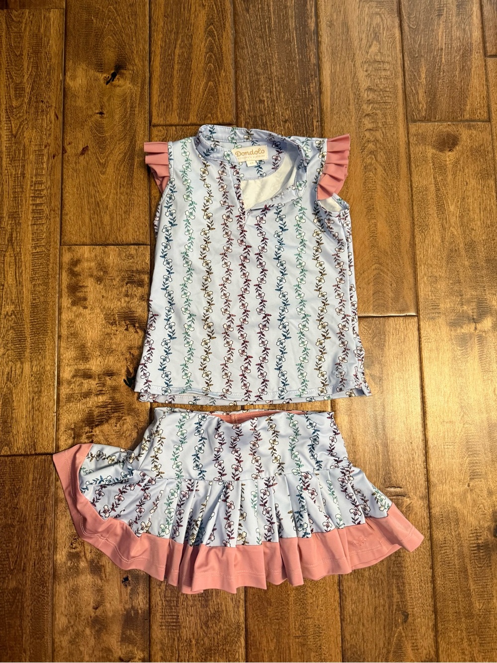 Dondolo Girls Two-Piece Skort Set in Light Blue & Pink 4t